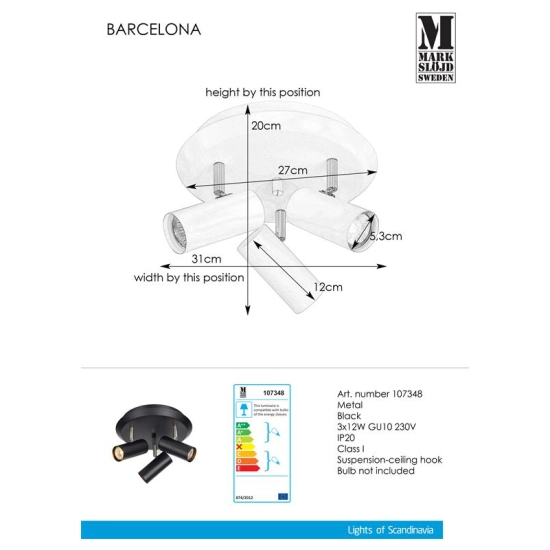 Plafon 3pł BARCELONA 107349 MARKSLOJD